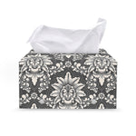 Grey Damask Pattern Print Leather Tissue Box Cover