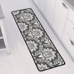 Grey Damask Pattern Print Long Kitchen Mat