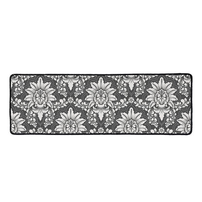 Grey Damask Pattern Print Long Kitchen Mat