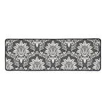 Grey Damask Pattern Print Long Kitchen Mat