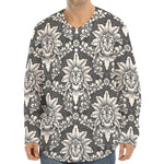 Grey Damask Pattern Print Long Sleeve Baseball Jersey