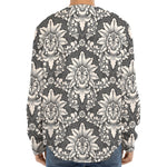 Grey Damask Pattern Print Long Sleeve Baseball Jersey