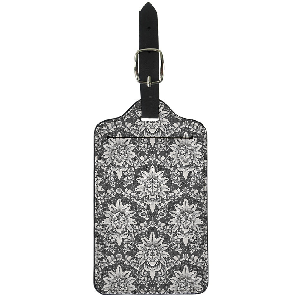 Grey Damask Pattern Print Luggage Tag