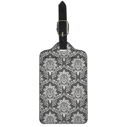 Grey Damask Pattern Print Luggage Tag