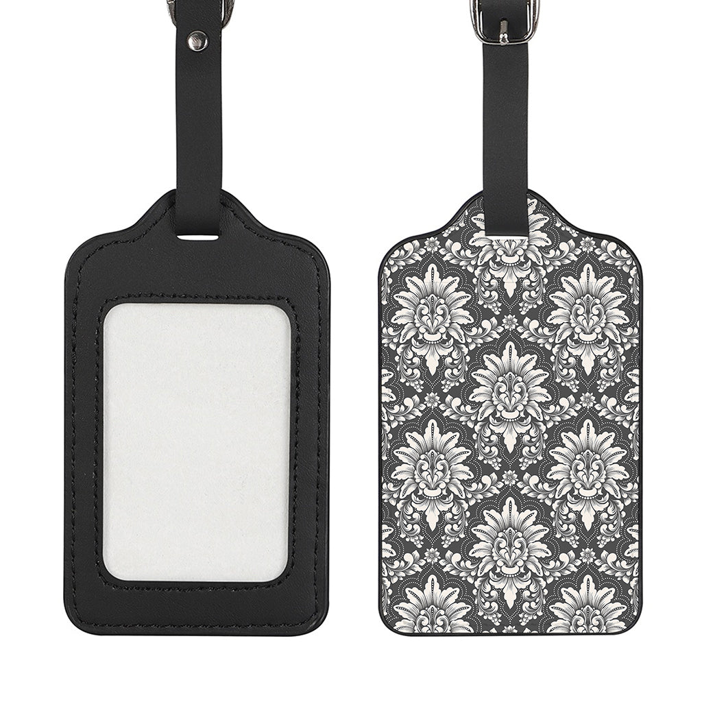 Grey Damask Pattern Print Luggage Tag