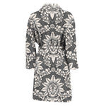 Grey Damask Pattern Print Men's Bathrobe