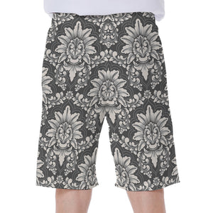 Grey Damask Pattern Print Men's Beach Shorts