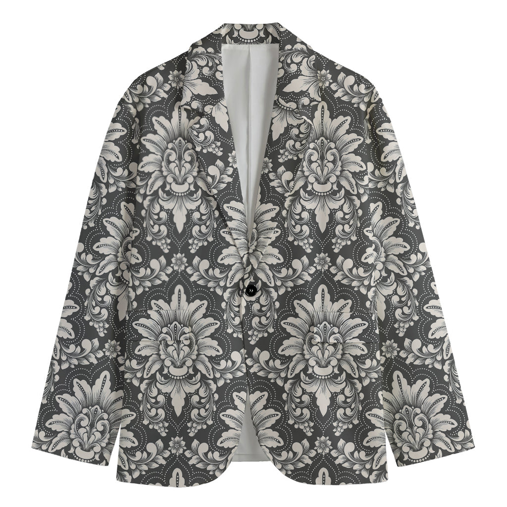 Grey Damask Pattern Print Men's Blazer