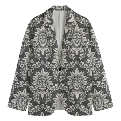 Grey Damask Pattern Print Men's Blazer