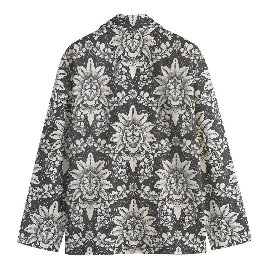 Grey Damask Pattern Print Men's Blazer