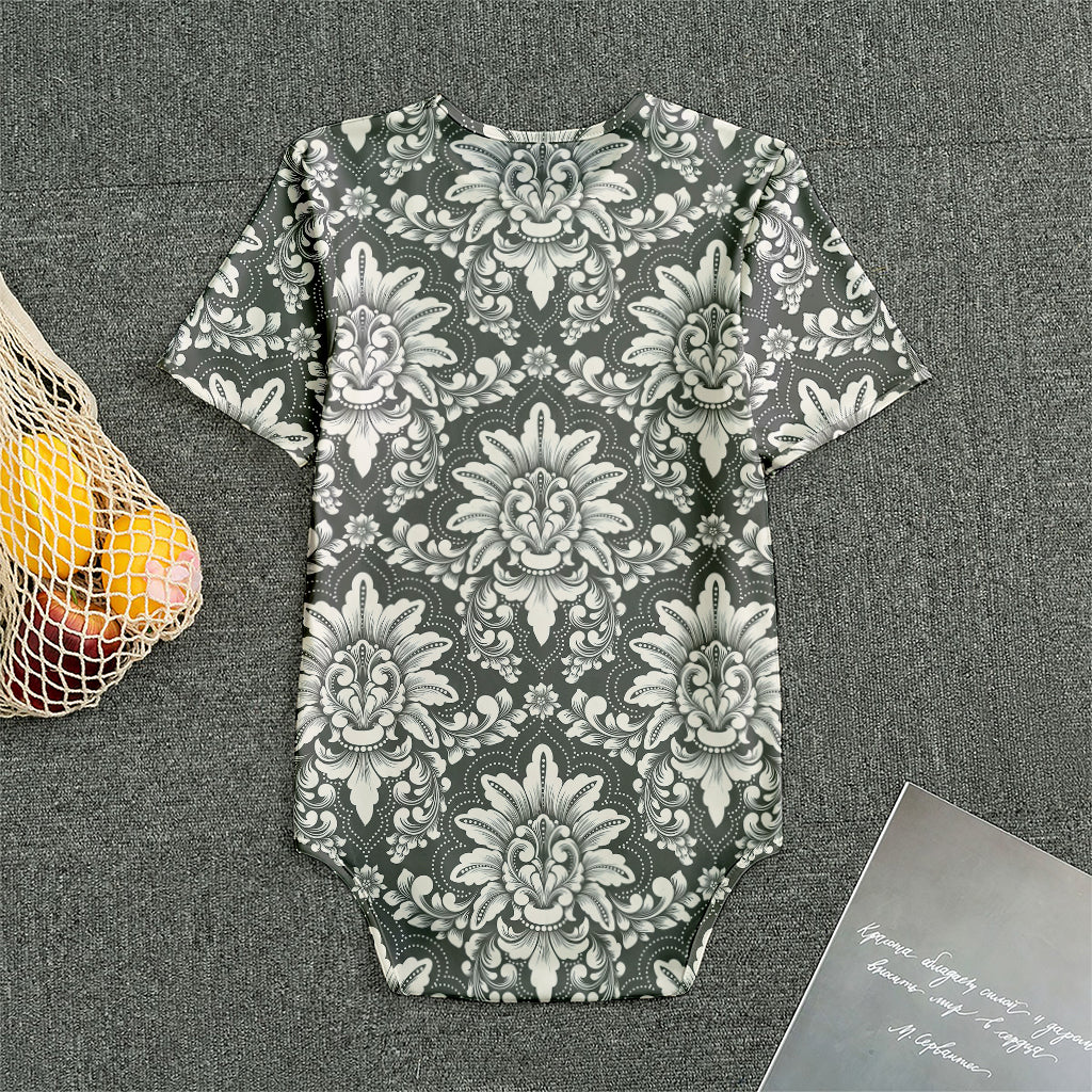 Grey Damask Pattern Print Men's Bodysuit