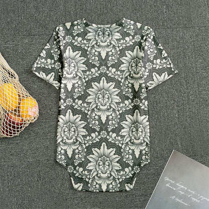 Grey Damask Pattern Print Men's Bodysuit