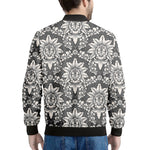 Grey Damask Pattern Print Men's Bomber Jacket