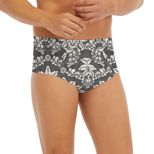 Grey Damask Pattern Print Men's Briefs
