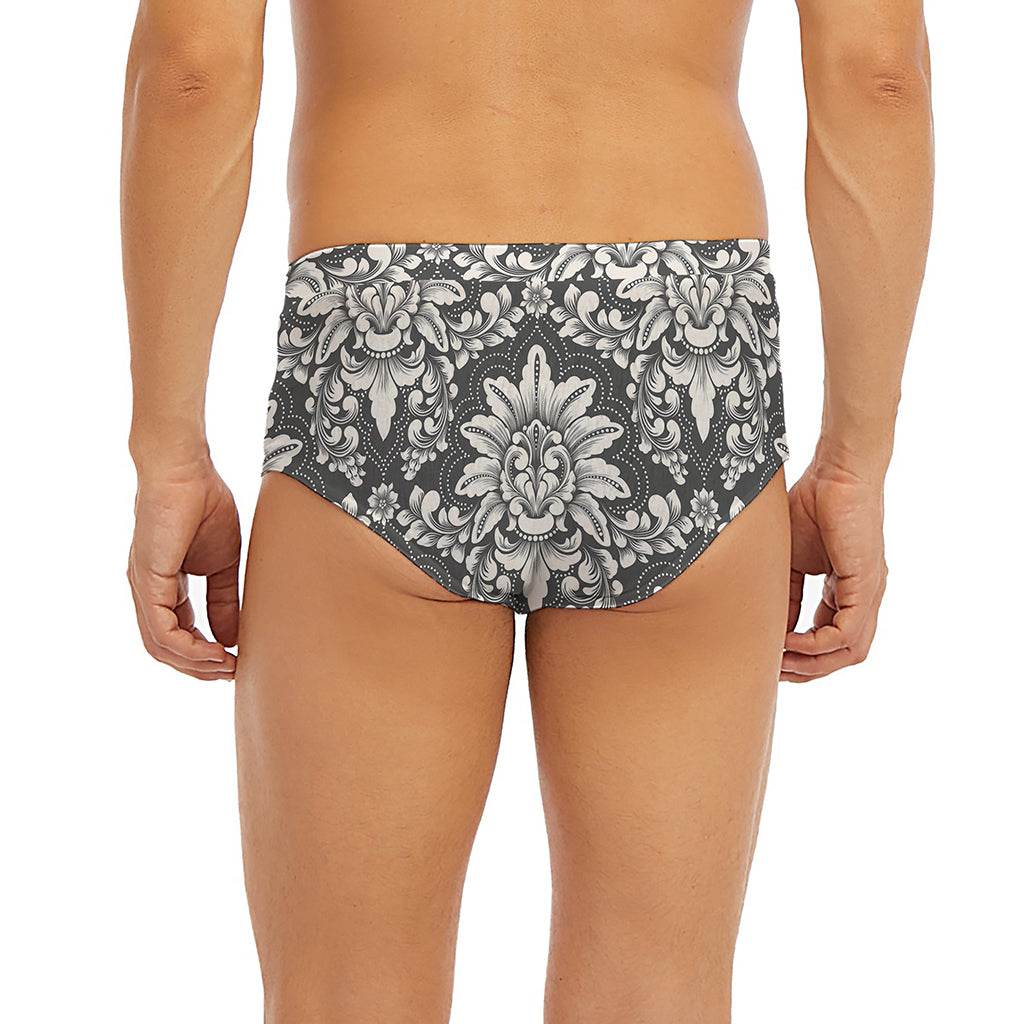 Grey Damask Pattern Print Men's Briefs