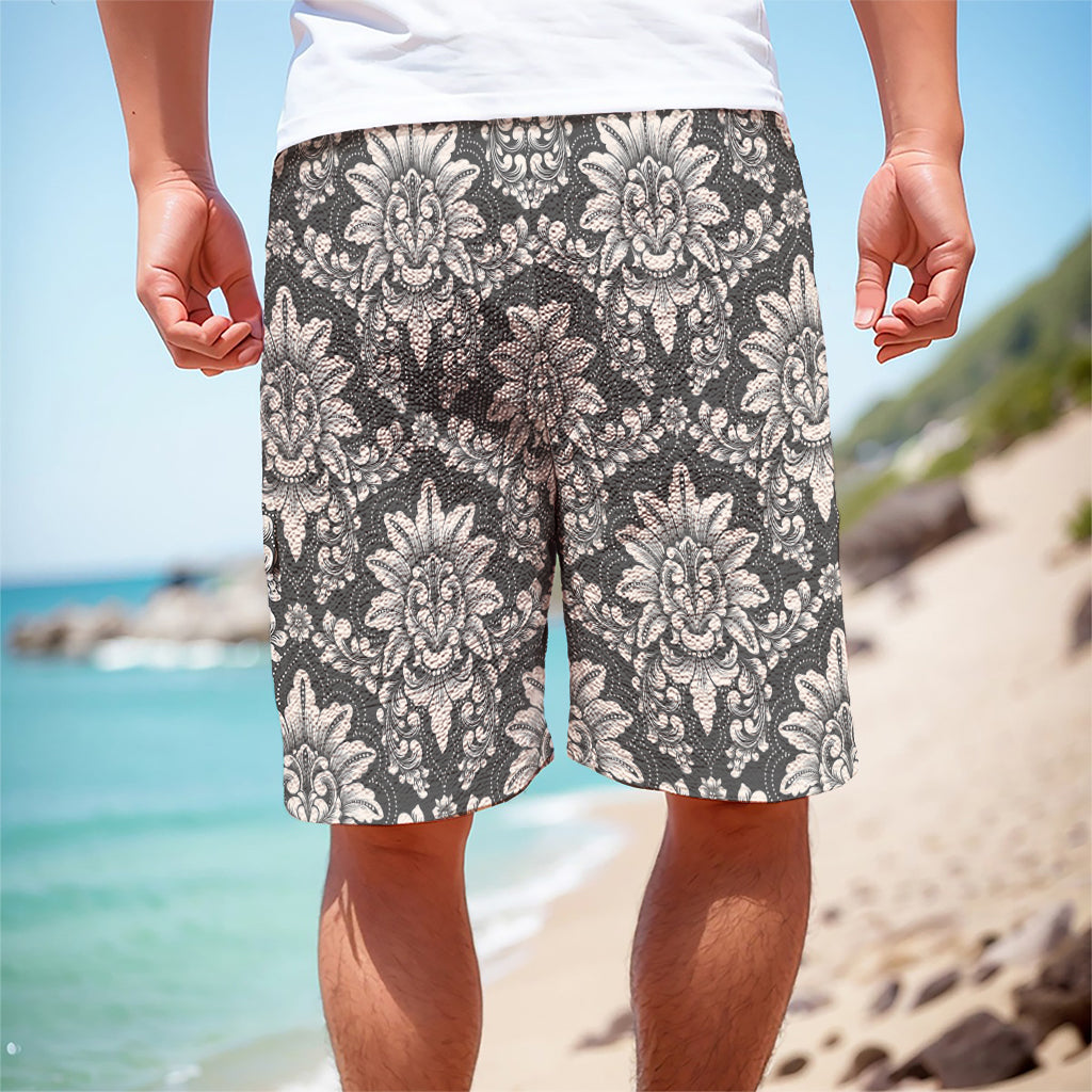 Grey Damask Pattern Print Men's Cargo Shorts