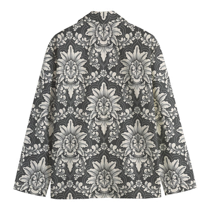 Grey Damask Pattern Print Men's Cotton Blazer