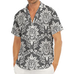 Grey Damask Pattern Print Men's Deep V-Neck Shirt