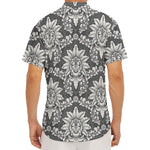 Grey Damask Pattern Print Men's Deep V-Neck Shirt