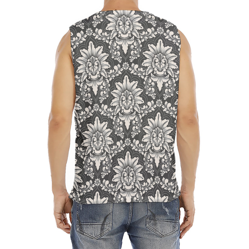 Grey Damask Pattern Print Men's Fitness Tank Top