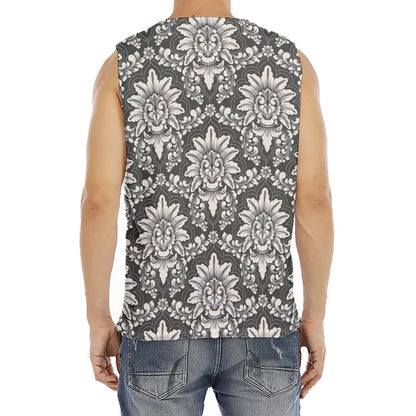 Grey Damask Pattern Print Men's Fitness Tank Top