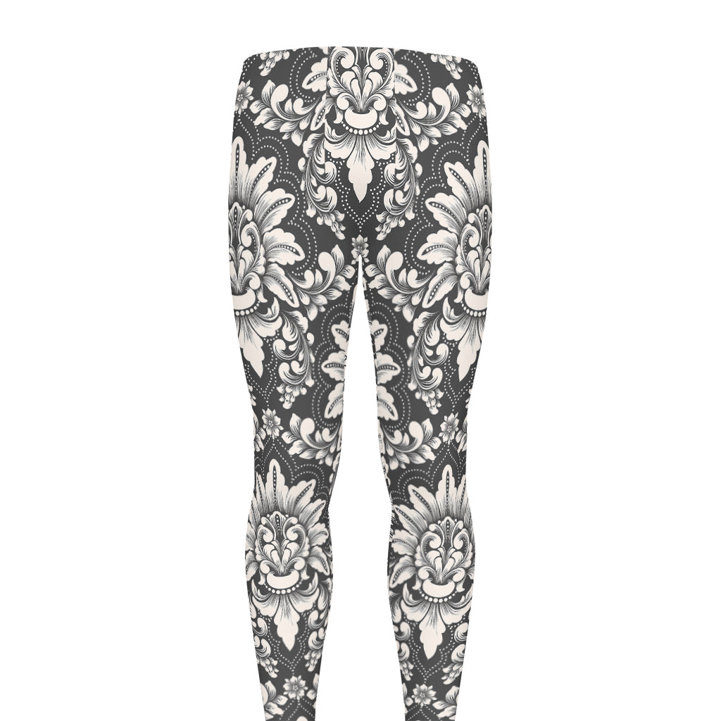 Grey Damask Pattern Print Men's leggings