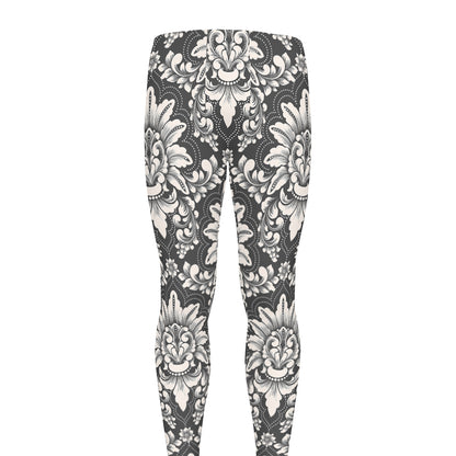Grey Damask Pattern Print Men's leggings