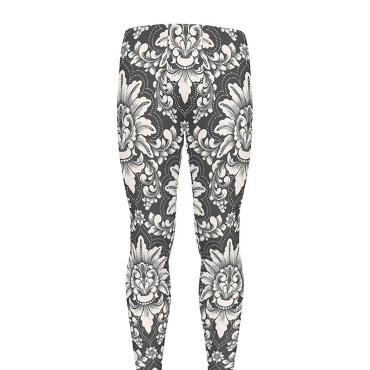 Grey Damask Pattern Print Men's leggings