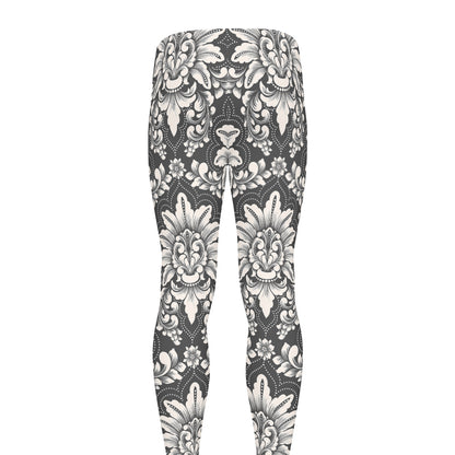 Grey Damask Pattern Print Men's leggings