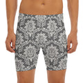 Grey Damask Pattern Print Men's Long Boxer Briefs