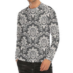 Grey Damask Pattern Print Men's Long Sleeve Rash Guard