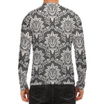 Grey Damask Pattern Print Men's Long Sleeve Rash Guard
