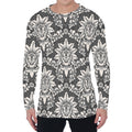Grey Damask Pattern Print Men's Long Sleeve T-Shirt