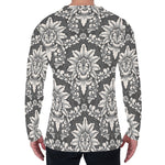 Grey Damask Pattern Print Men's Long Sleeve T-Shirt