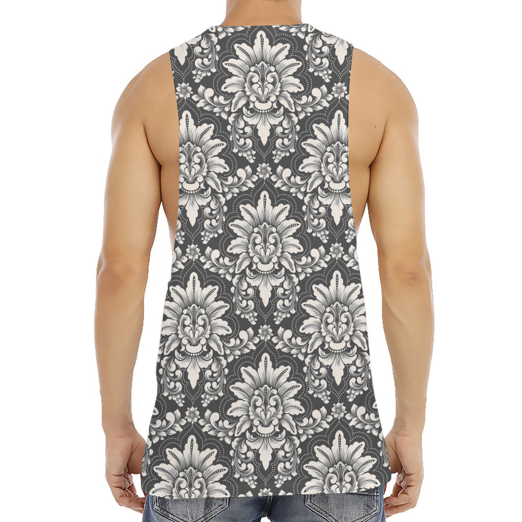 Grey Damask Pattern Print Men's Muscle Tank Top