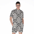 Grey Damask Pattern Print Men's Romper