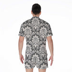 Grey Damask Pattern Print Men's Rompers