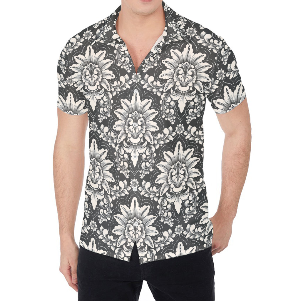 Grey Damask Pattern Print Men's Shirt