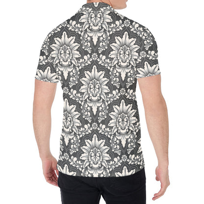 Grey Damask Pattern Print Men's Shirt