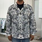 Grey Damask Pattern Print Men's Shirt Jacket