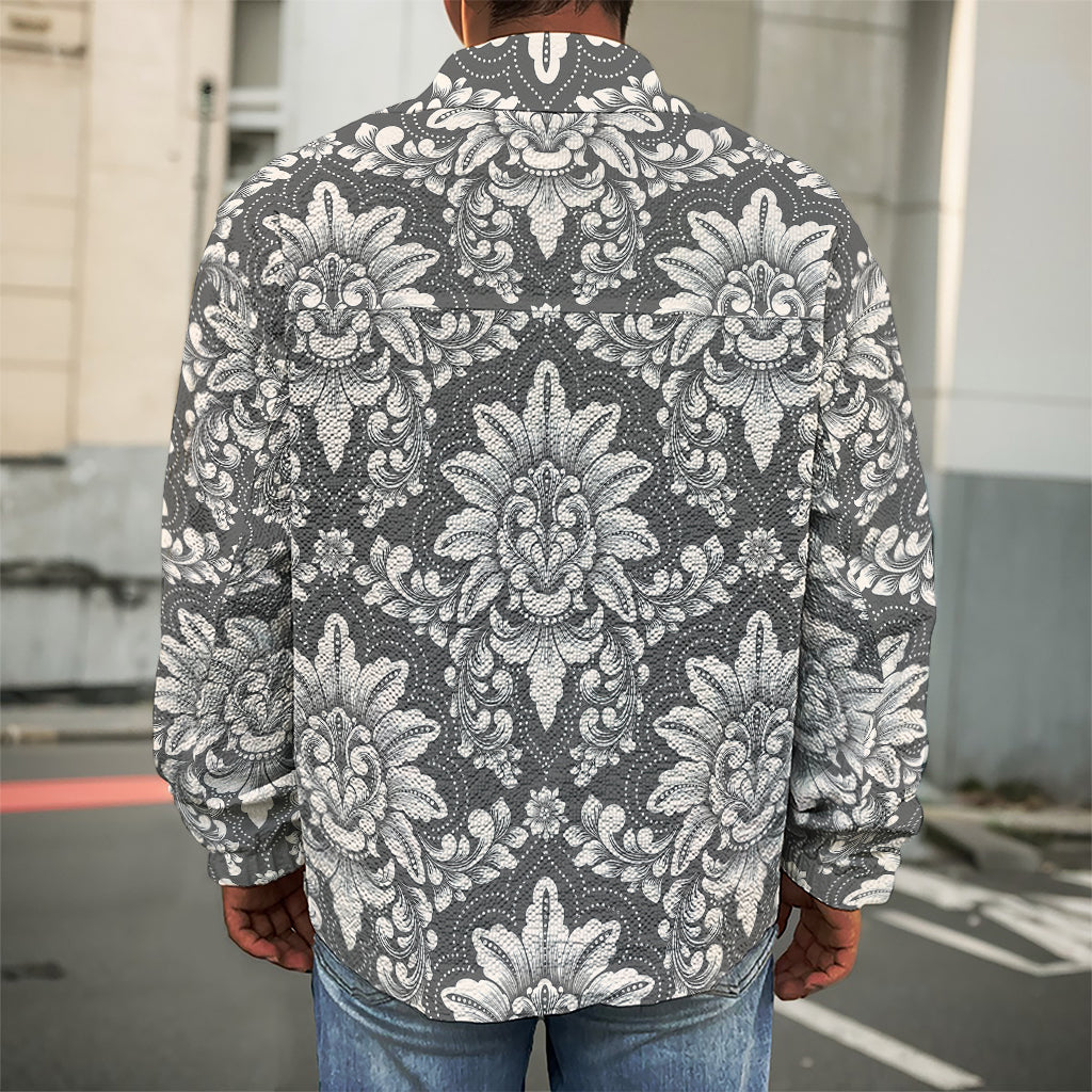 Grey Damask Pattern Print Men's Shirt Jacket