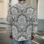 Grey Damask Pattern Print Men's Shirt Jacket