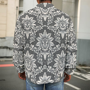 Grey Damask Pattern Print Men's Shirt Jacket