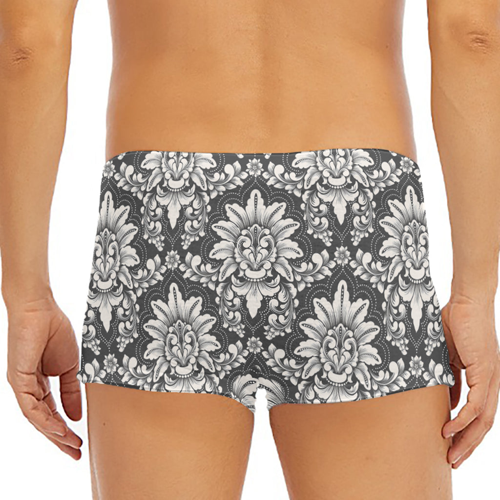 Grey Damask Pattern Print Men's Short Boxer Briefs