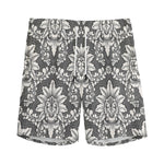 Grey Damask Pattern Print Men's Sports Shorts