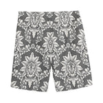 Grey Damask Pattern Print Men's Sports Shorts
