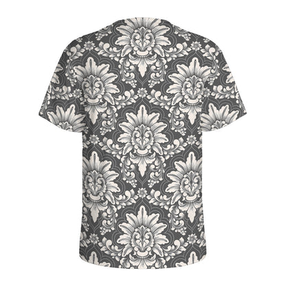 Grey Damask Pattern Print Men's Sports T-Shirt