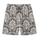 Grey Damask Pattern Print Men's Swim Trunks