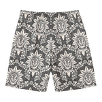 Grey Damask Pattern Print Men's Swim Trunks