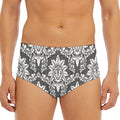 Grey Damask Pattern Print Men's Triangle Swim Briefs